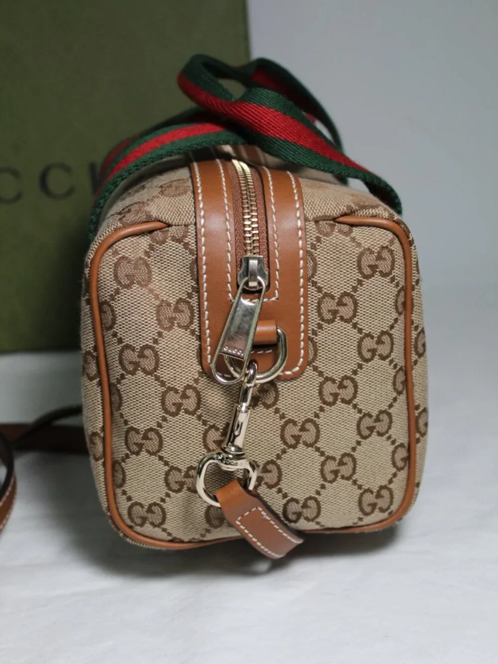 NEW Gucci GG Canvas Web HBG Tote Top Handle Mini Shoulder Bag Crossbody 859975
